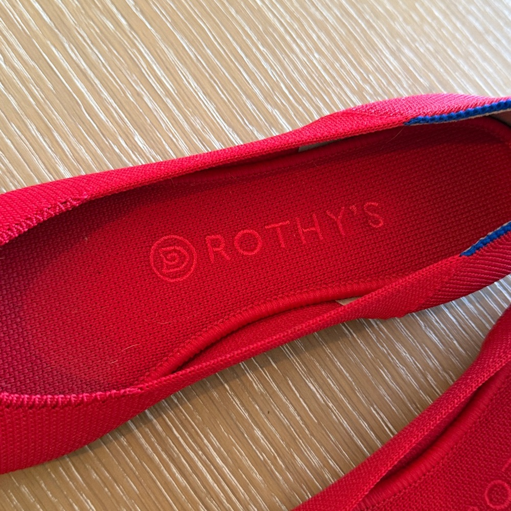 Rothy's Bold Red Flats with Blue Accents - Picture 2 of 5